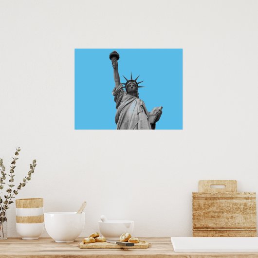 Pop Kunstbeeld van Liberty Blue Greyscale New York Poster (Keuken)