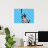 Pop Kunstbeeld van Liberty Blue Greyscale New York Poster (Thuiskantoor)