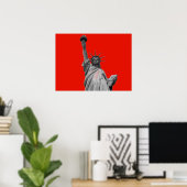 Pop Kunstbeeld van Liberty Red Greyscale New York Poster (Thuiskantoor)