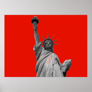 Pop Kunstbeeld van Liberty Red Greyscale New York Poster