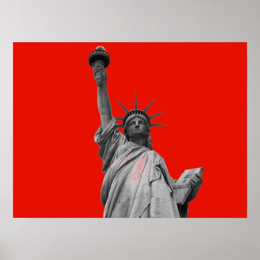Pop Kunstbeeld van Liberty Red Greyscale New York Poster (Voorkant)