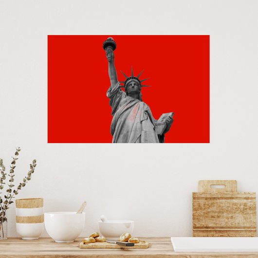 Pop Kunstbeeld van Liberty Red Greyscale New York Poster (Keuken)