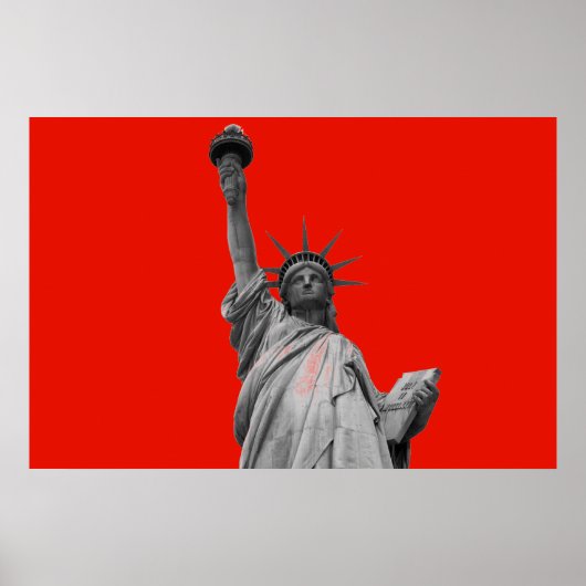 Pop Kunstbeeld van Liberty Red Greyscale New York Poster (Voorkant)
