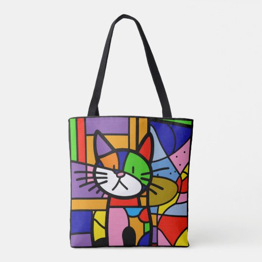 Pop Kunstkatontwerp levendig en kleurrijk Tote Bag (Achterkant)
