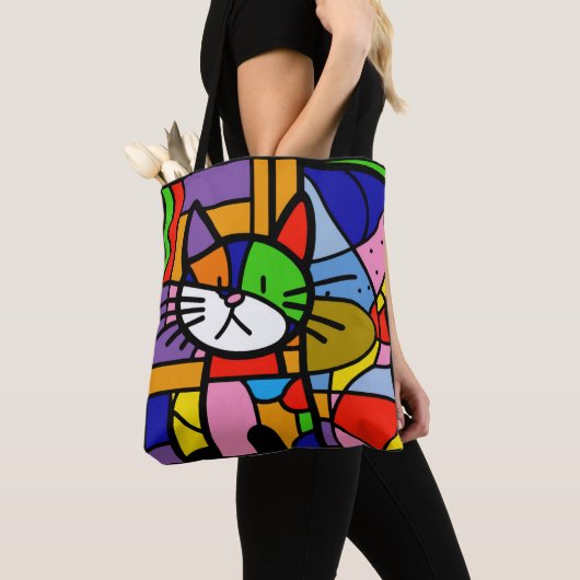 Pop Kunstkatontwerp levendig en kleurrijk Tote Bag (Dichtbij)