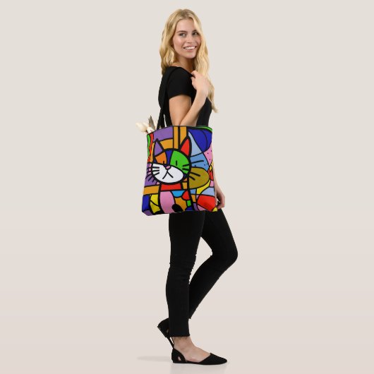 Pop Kunstkatontwerp levendig en kleurrijk Tote Bag (Op model)