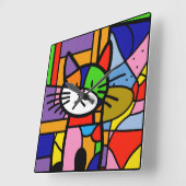 Pop Kunstkatontwerp levendig en kleurrijk Vierkante Klok (Hoek)