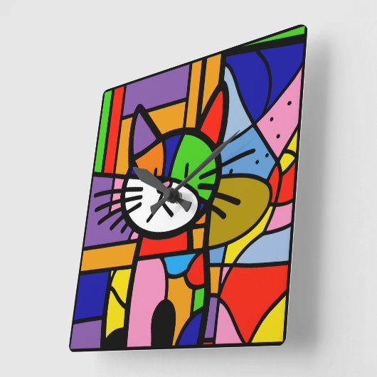 Pop Kunstkatontwerp levendig en kleurrijk Vierkante Klok (Hoek)
