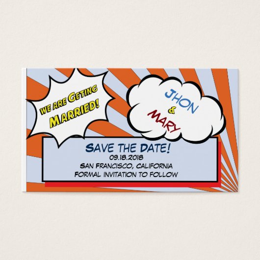 Pop kunstkomische stijl Sla de datum op Visitekaartje (Voorkant)