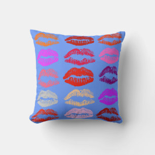 Pop Kunstlips (Kisses) Pillow Blue Background Kussen