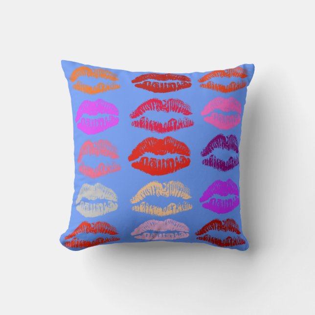 Pop Kunstlips (Kisses) Pillow Blue Background Kussen (Voorkant)