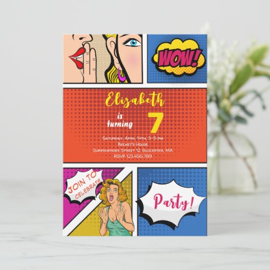 Pop kunstmeisje komische verjaardag kaart (Staand voorkant)