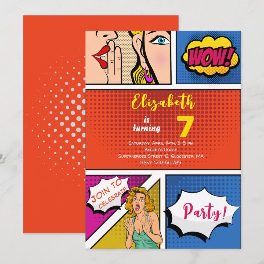 Pop kunstmeisje komische verjaardag kaart (Voorkant / Achterkant)