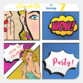 Pop kunstmeisje komische verjaardag vierkante sticker (Voorkant)