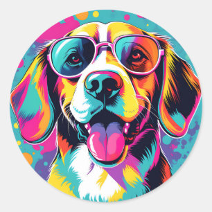 Pop Kunstportret Beagle Ronde Sticker