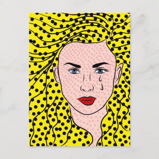 Pop Kunststijl Comic Book Yellow Blonde Sad Girl Briefkaart (Voorkant)