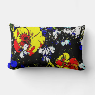 pop kunststijl rood geel blauw en witte bloemen kussen