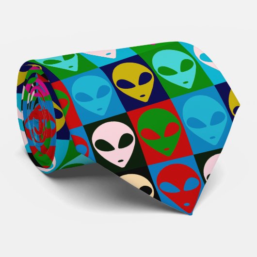 Pop Kunststijl Ruimte Alien-hoofden Stropdas (Opgerold)
