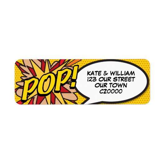 POP Leuke Retro Stripboek Pop Art Adres Etiket (Voorkant)