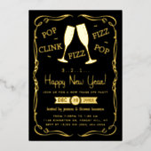 Pop, link, Fizz, New Years Eve Party Real Folie Uitnodiging (Voorkant)