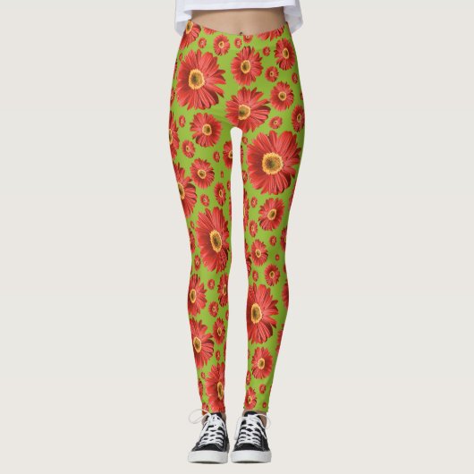 Pop Madeliefje Rood Leggings (Voorkant)