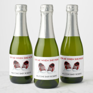 Pop me als ze Pop, Red Baby Sneakers Sparkling Wijnetiket