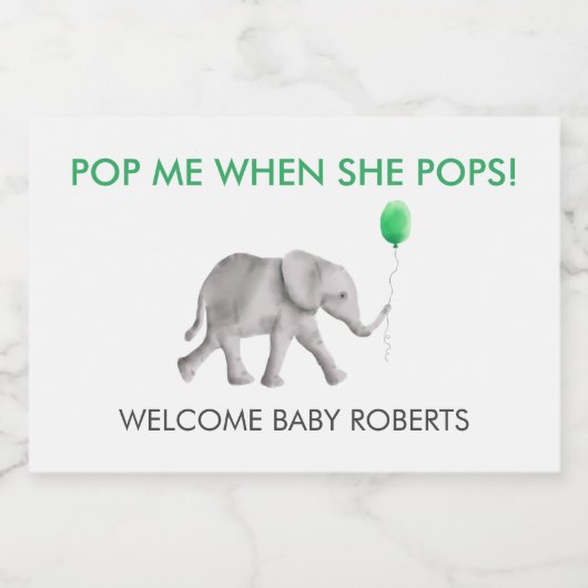 Pop me als ze Poppen Baby olifant mousserende wijn Sparkling Wijnetiket (Enkel label)