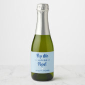Pop me als ze Poppen, Baby shower label, blauw Sparkling Wijnetiket (Voorkant)