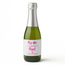 Pop me als ze Poppen, Baby shower label, roze ham