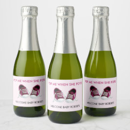 Pop me als ze Poppen, roze Baby Sneakers Sparkling Wijnetiket