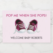 Pop me als ze Poppen, roze Baby Sneakers Sparkling Wijnetiket (Enkel label)