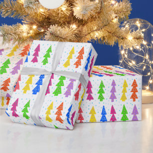 Pop met kleurrijke kerstbomen cadeaupapier