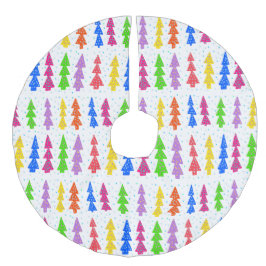 Pop met kleurrijke kerstbomen imitatie linnen kerstboom kleed