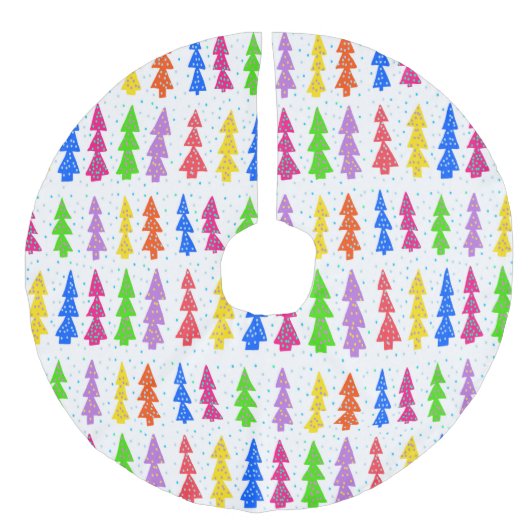 Pop met kleurrijke kerstbomen imitatie linnen kerstboom kleed (Voorkant)