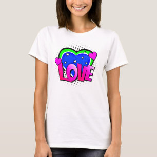 Pop met komische stijl Kunst Retro Blauwe Groene R T-shirt
