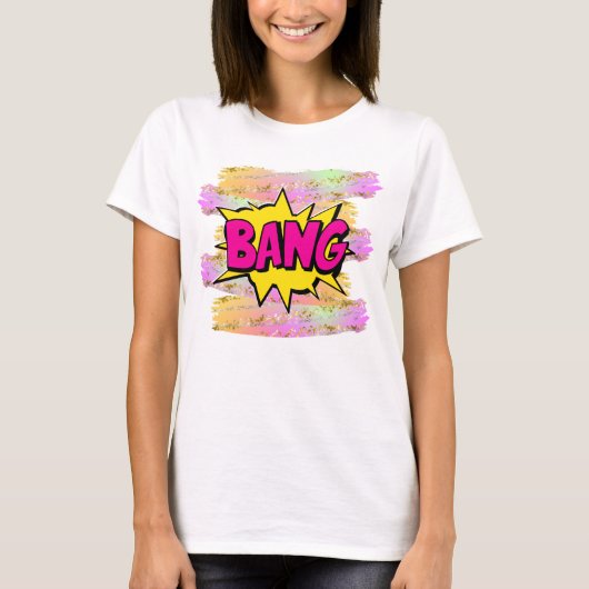 Pop met komische stijl Kunst Retro Geel Hot-Roze B T-shirt (Voorkant)
