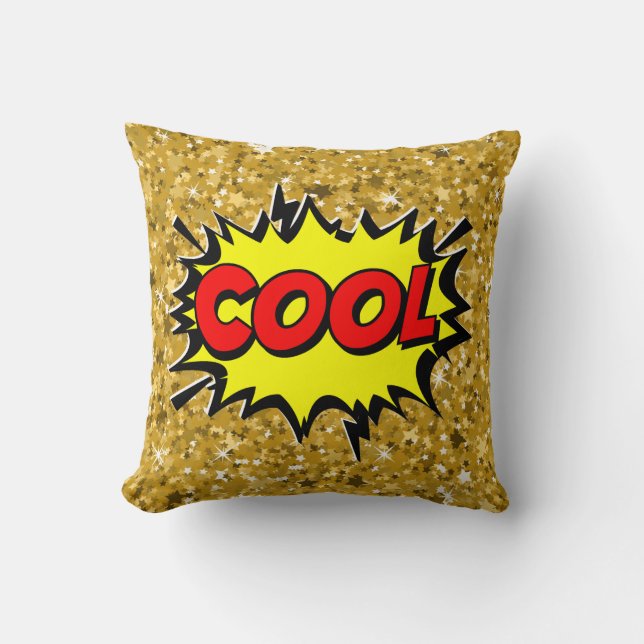 Pop met komische stijl Kunst Retro Geel Rood Gold  Kussen (Voorkant)