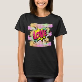 Pop met komische stijl Kunst Retro Geel Roze LOVE  T-shirt