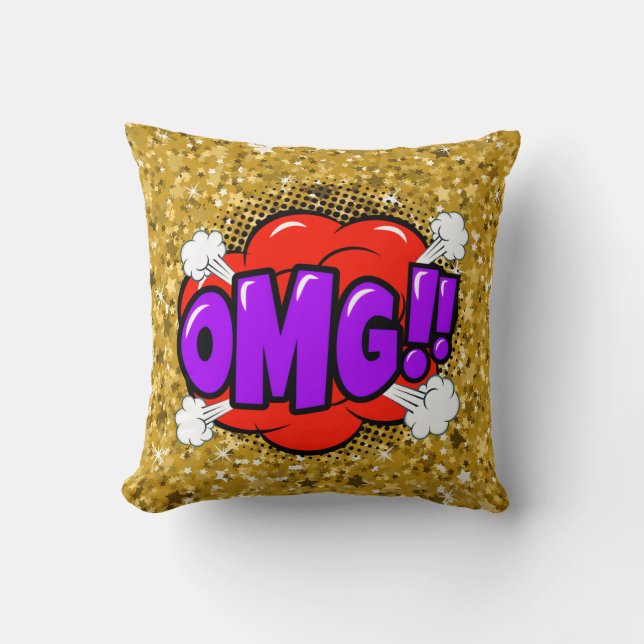 Pop met komische stijl Kunst Retro Red Paars Gold  Kussen (Voorkant)