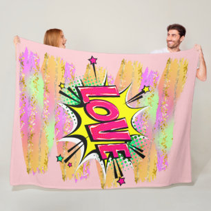 Pop met komische stijl Kunst Retro Roze gele, dunn Fleece Deken