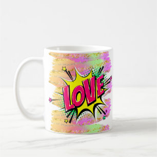 Pop met komische stijl Kunst Retro Roze gele, dunn Koffiemok