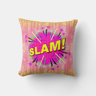 Pop met komische stijl Kunst Retro Roze Gele Gold  Kussen