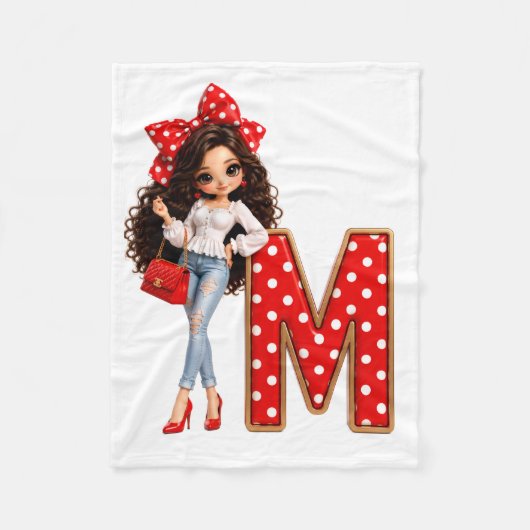 Pop met rode strik deken Letter M (Voorkant)