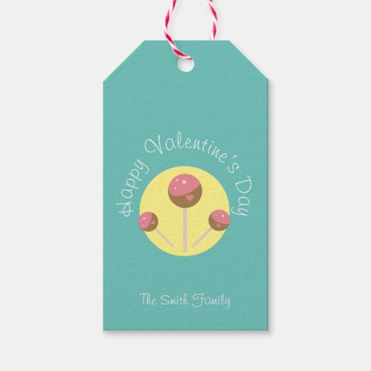 Pop met zoete Cake Valentijns Roze Blauwgroen Cadeaulabel (Voorkant)