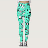 Pop met zwarte en witte retro leggings (Voorkant)
