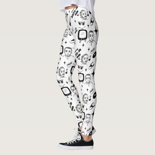 Pop met zwarte en witte retro leggings (Links)