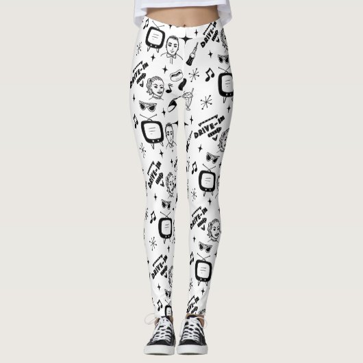 Pop met zwarte en witte retro leggings (Voorkant)