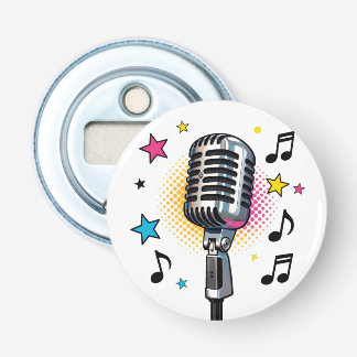Pop microphone with colorful stars and music notes button flesopener