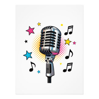 Pop microphone with colorful stars and music notes foto afdruk