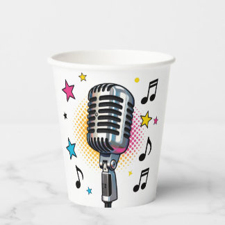 Pop microphone with colorful stars and music notes papieren bekers